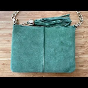 dolce vita army green suede small crossbody handbag with gold chain